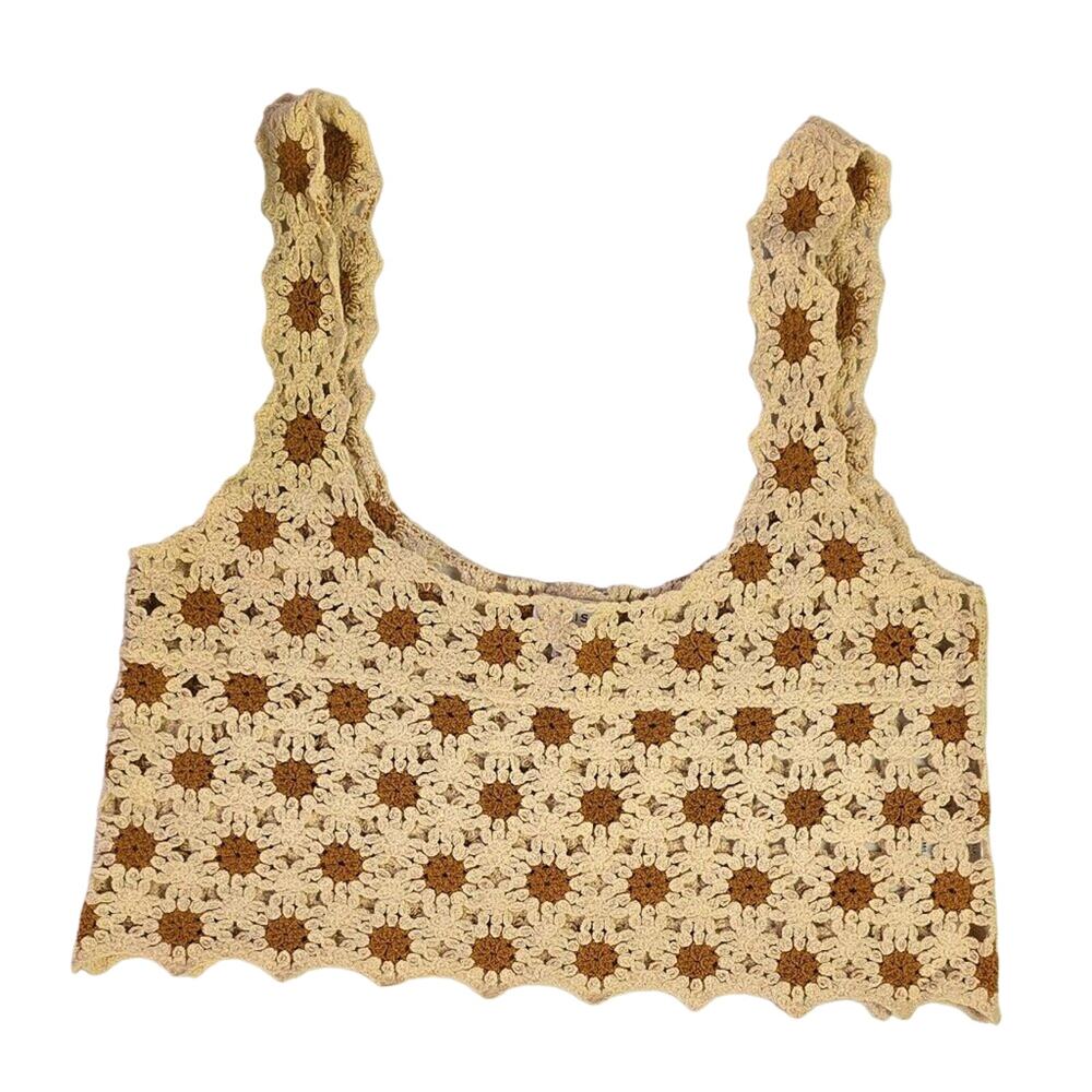 Le Lis Taupe/Tan Sleeveless Multi Crochet Tank